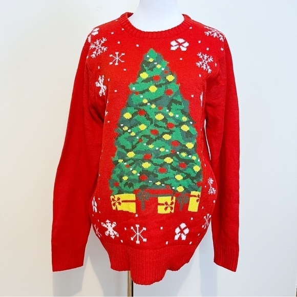 JEM Red Christmas Tree Holiday Crewneck Sweater Size Large - Picture 1 of 8